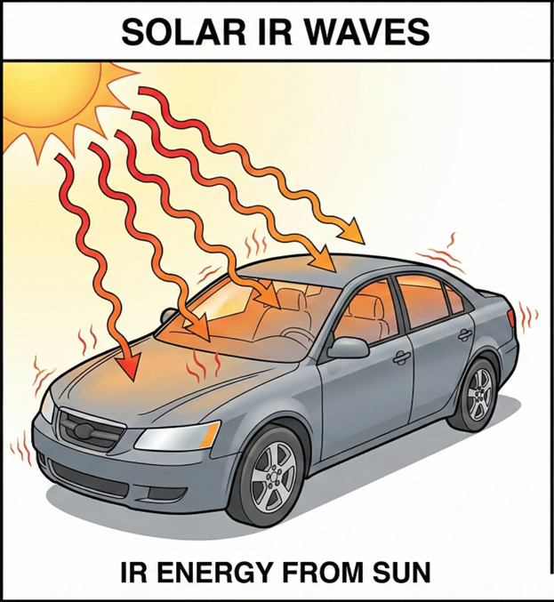 Solar IR waves heating a car